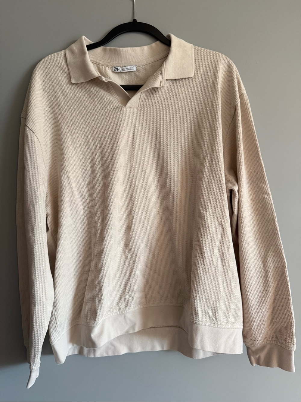 Zara Men Beige Polo-Style Knit Sweatshirt